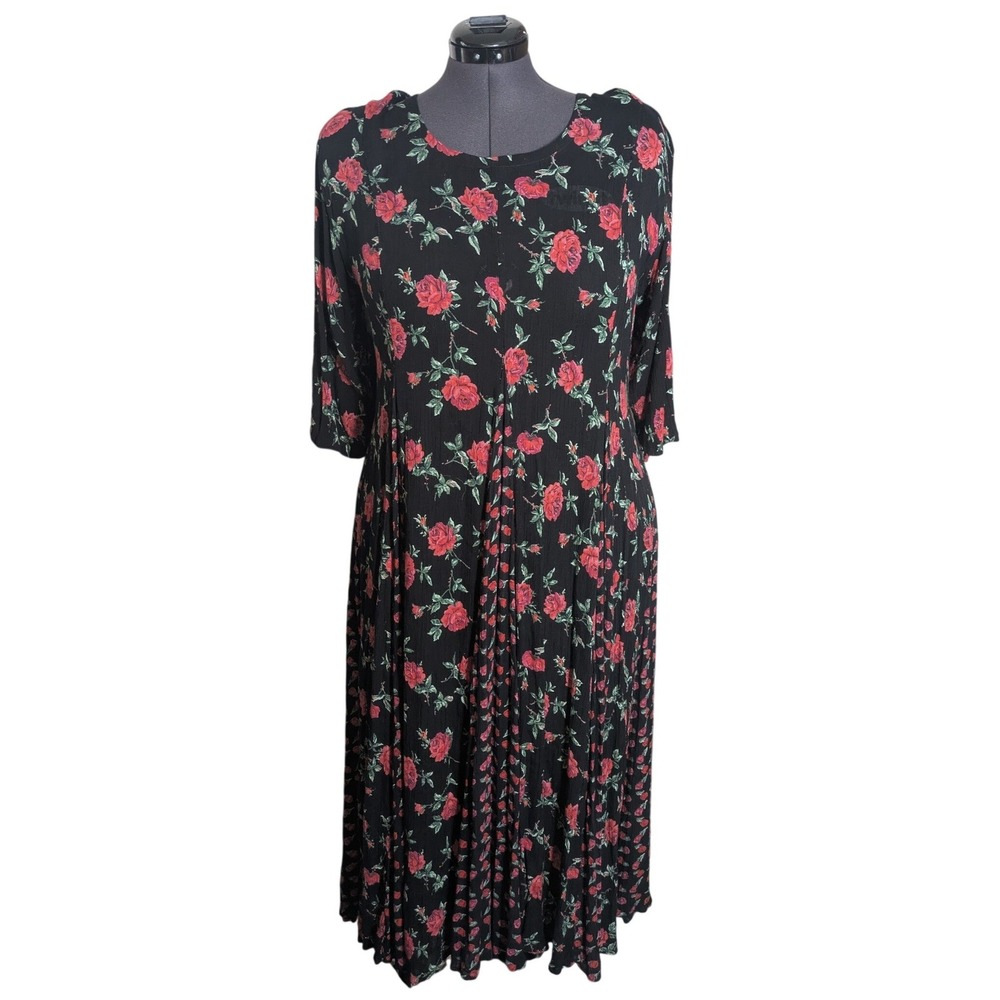 Vintage 90s Whimsigoth Maxi Dress Large Dark Boho Cottage Witchy Floral‎ Starina
